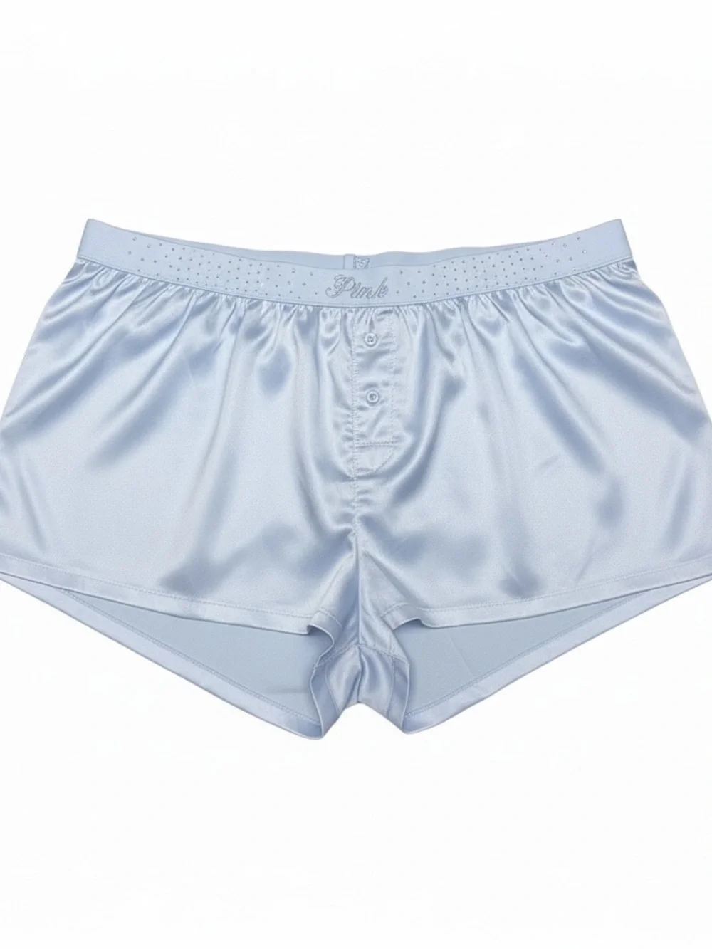 PINK Victoria's Secret Satin Boxer Short Set of 3 in Black, Light Blue & Cream